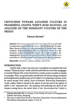 CRITICISMS TOWARD JAVANESE CULTURE in PRAMOEDYA ANANTA TOER's Buml Manusla: an ANALYSIS on the DOMINANT CULTURE of the Prlyayl
