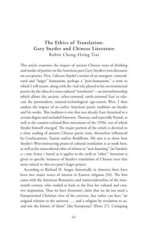 Gary Snyder and Chinese Literature Robin Cheng-Hsing Tsai