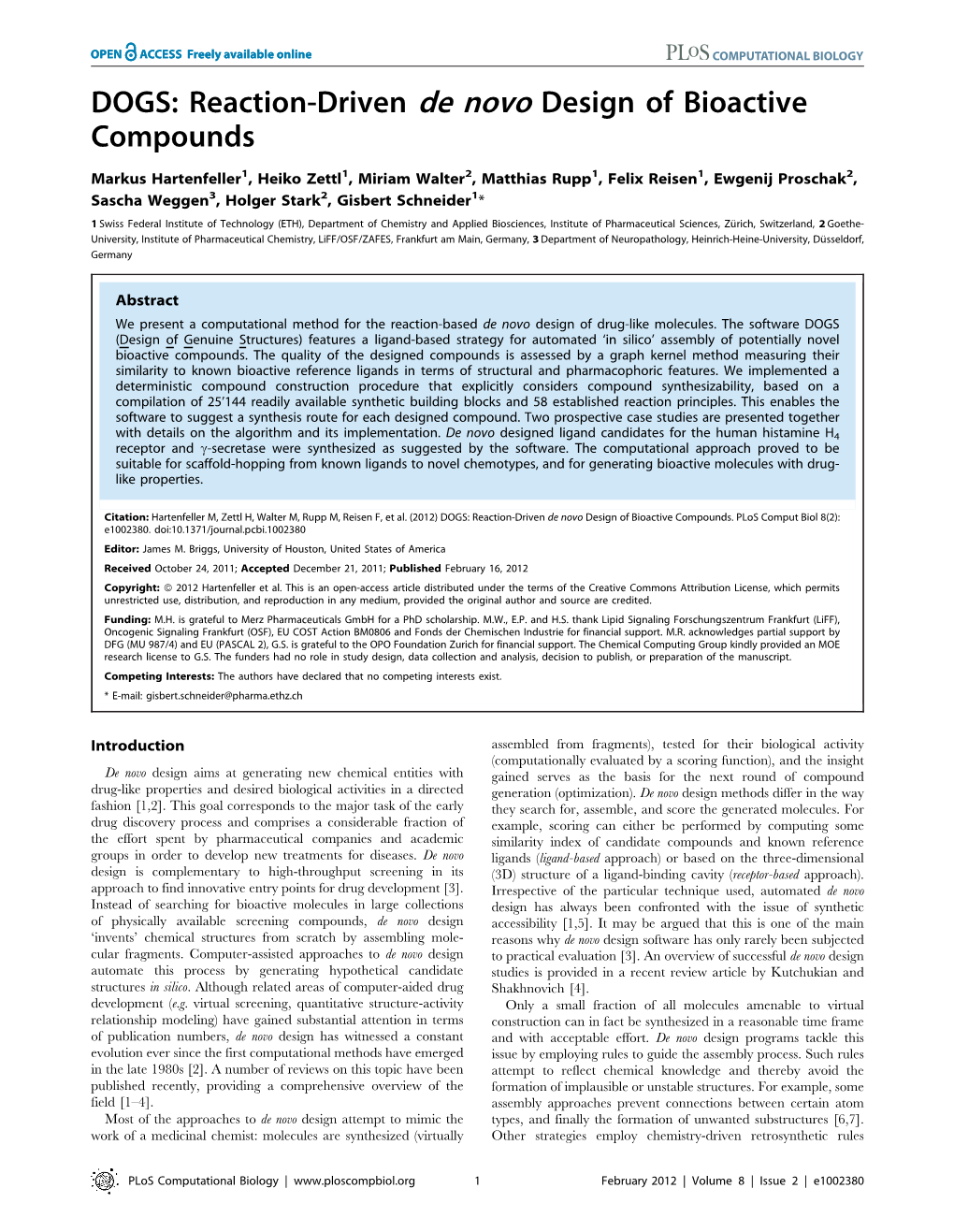 DOGS: Reaction-Driven De Novo Design of Bioactive Compounds