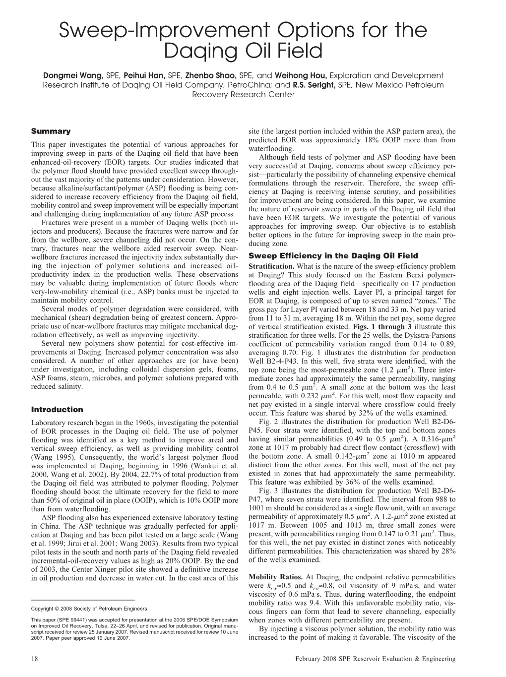 Sweep-Improvement Options for the Daqing Oil Field