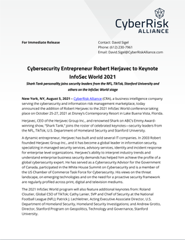 Cybersecurity Entrepreneur Robert Herjavec to Keynote Infosec World