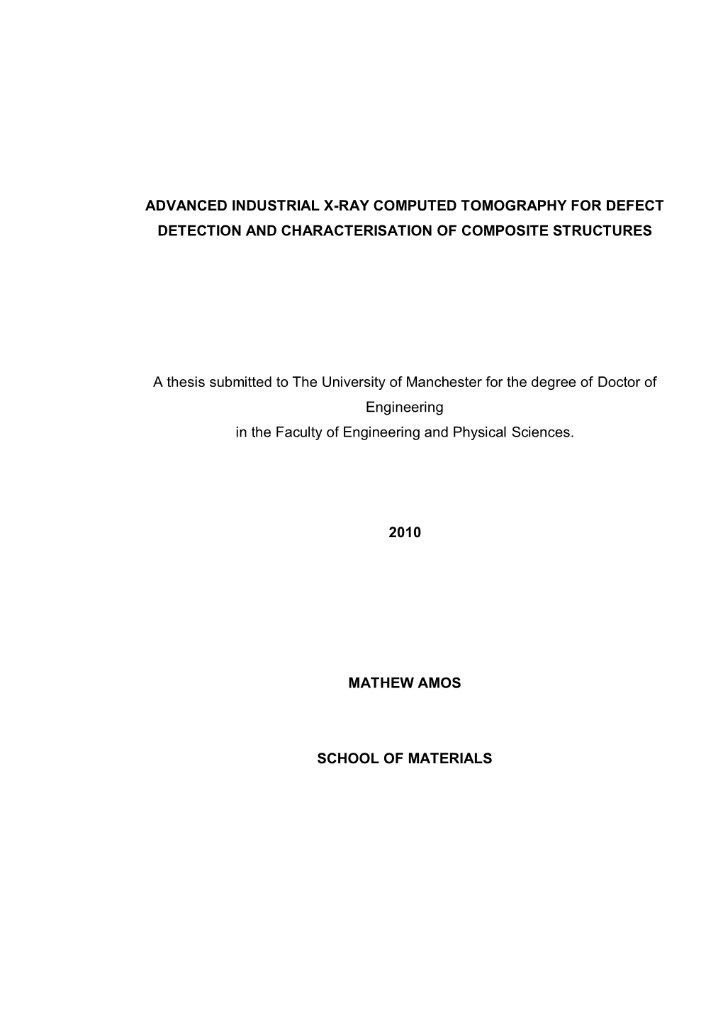 Advanced Industrial X-Ray Computed Tomography for Defect Detection and Characterisation of Composite Structures