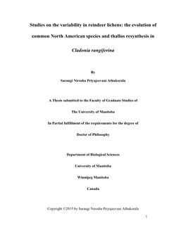 Studies on the Variability in Reindeer Lichens: the Evolution Of