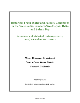 Historical Fresh Water and Salinity Conditions in the Western Sacramento-San Joaquin Delta and Suisun Bay