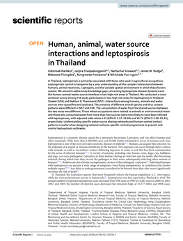 Human, Animal, Water Source Interactions and Leptospirosis in Thailand Udomsak Narkkul1, Janjira Thaipadungpanit2,3, Nattachai Srisawat4,5, James W