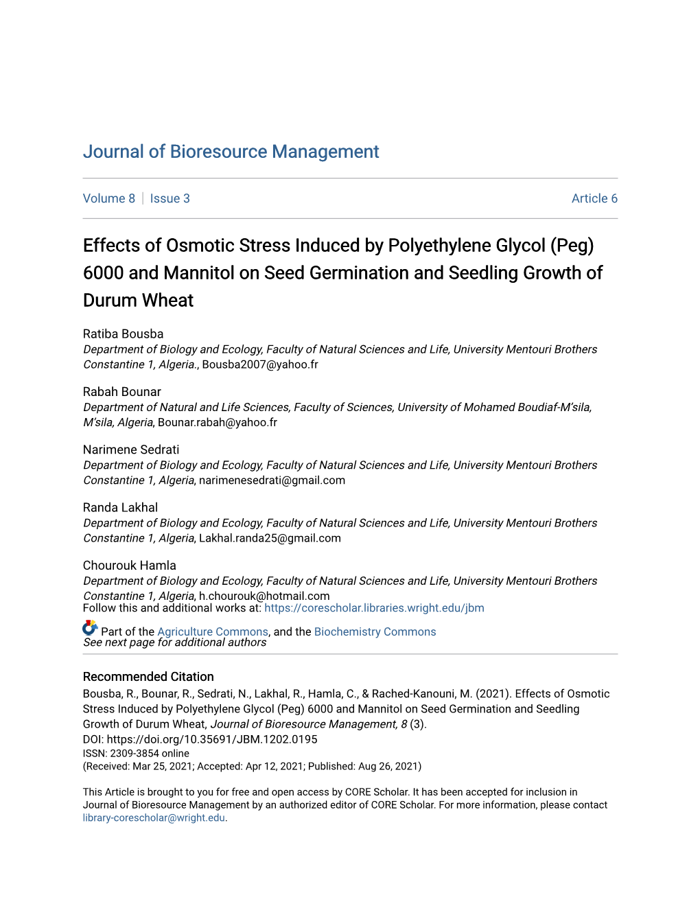 Effects Of Osmotic Stress Induced By Polyethylene Glycol (Peg) 6000 And ...