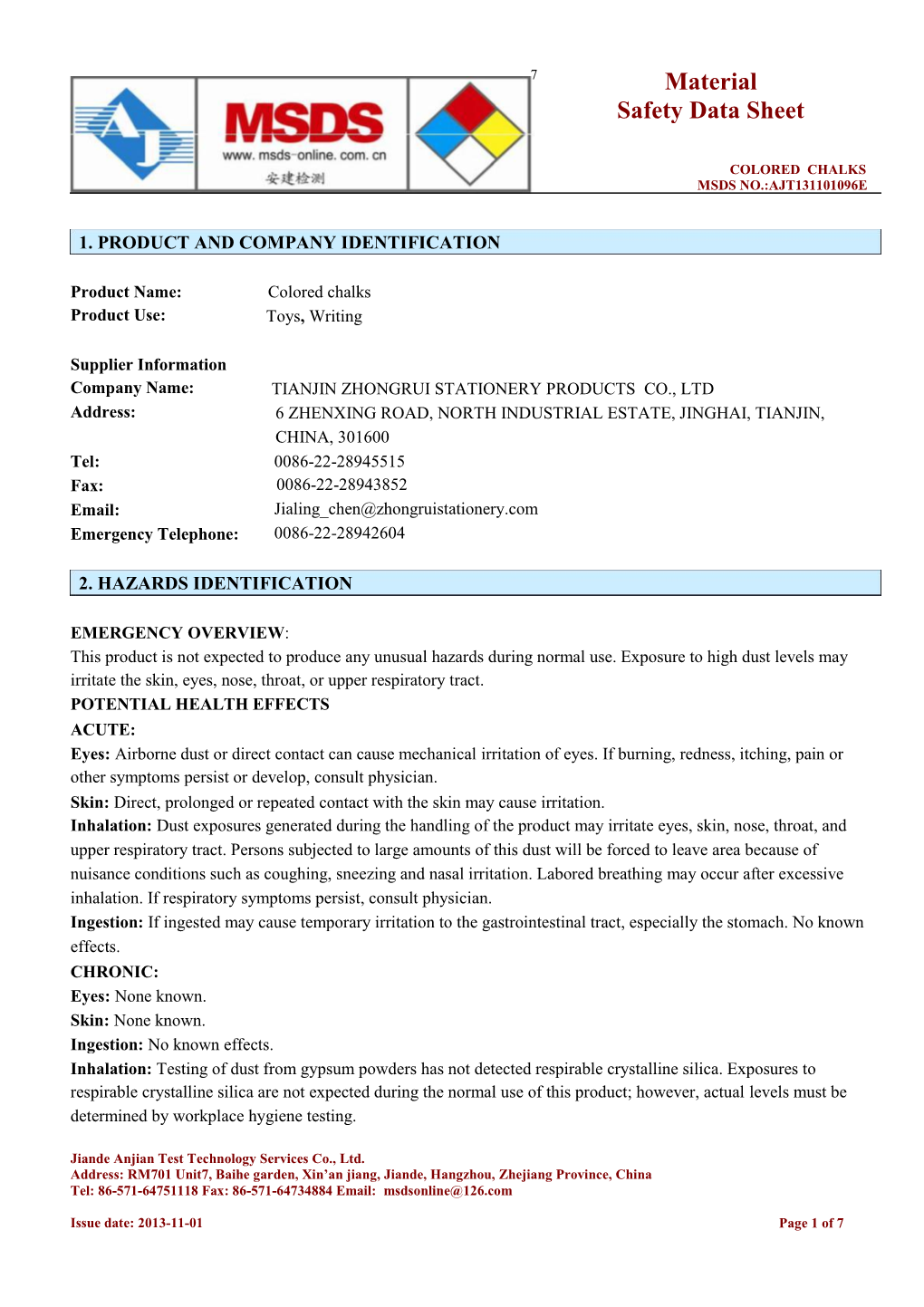 Material Safety Data Sheet