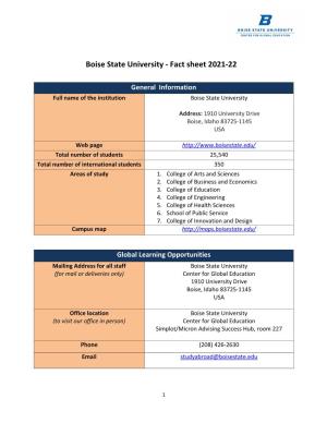 Boise State University - Fact Sheet 2021-22