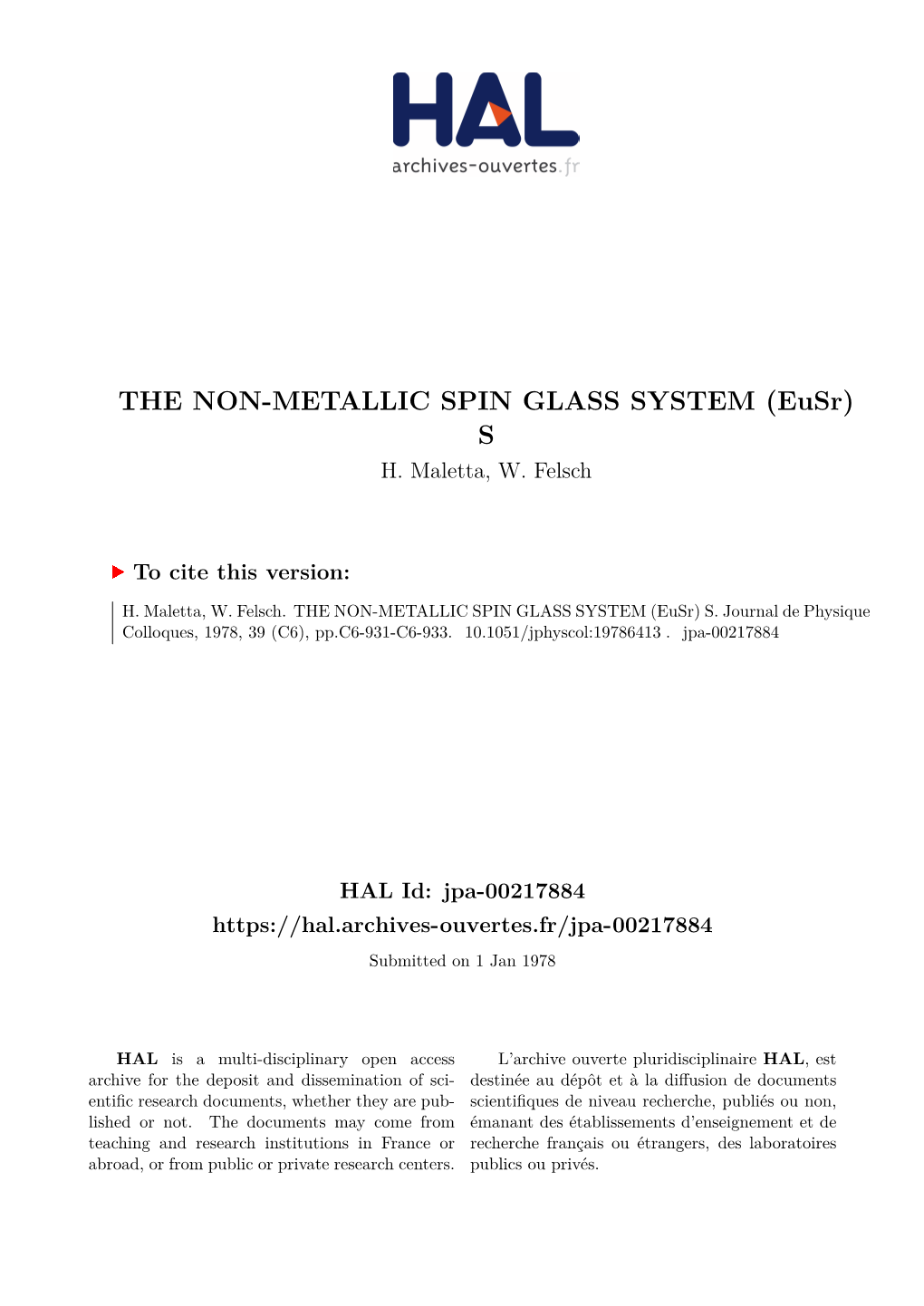 THE NON-METALLIC SPIN GLASS SYSTEM (Eusr) S H