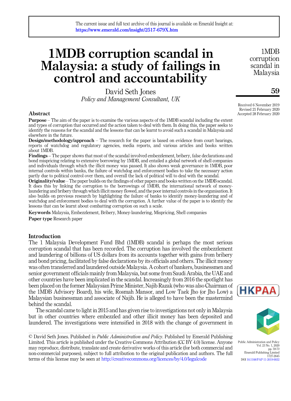 1MDB Corruption Scandal in Malaysia: a Study of Failings in Control And