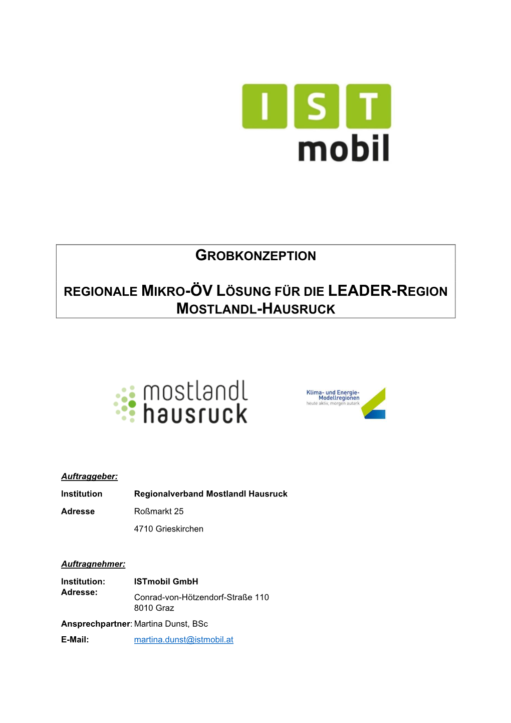 Grobkonzeption Regionale Mikro-Öv Lösung Für Die Leader-Region Mostlandl-Hausruck