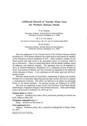 Additional Records of Vascular Plants from the Northern Mariana Islands