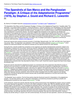 "The Spandrels of San Marco and the Panglossian Paradigm: a Critique of the Adaptationist Programme" (1979), by Stephen J