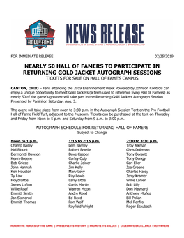 Nearly 50 Hall of Famers to Participate in Returning Gold Jacket Autograph Sessions Tickets for Sale on Hall of Fame’S Campus