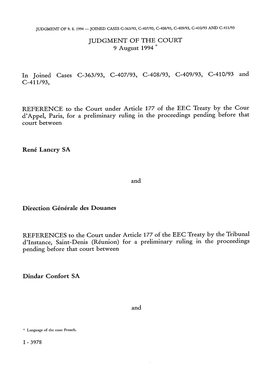 JUDGMENT of the COURT 9 August 1994 * in Joined Cases C