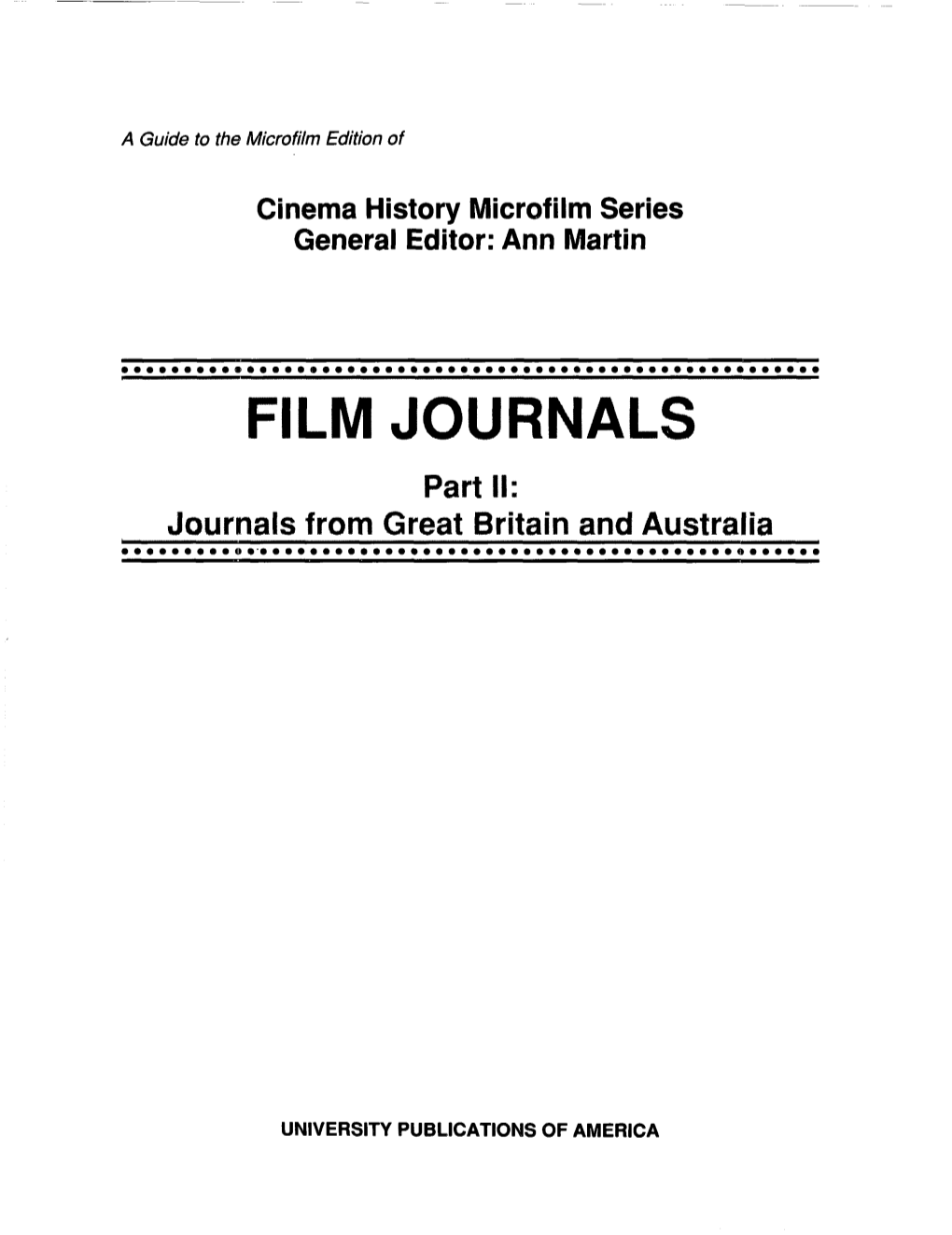 FILM JOURNALS Part II: Journals from Great Britain and Australia
