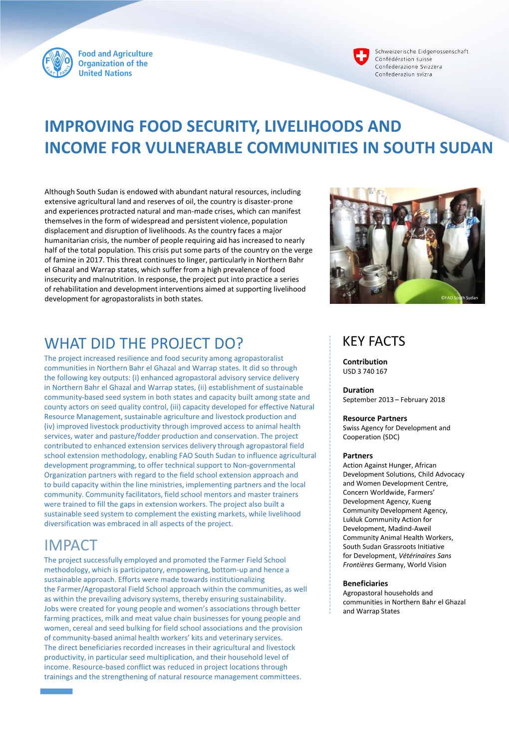 Improving Food Security, Livelihoods and Income for Vulnerable Communities in South Sudan