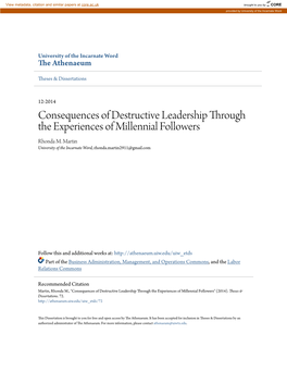 Consequences of Destructive Leadership Through the Experiences of Millennial Followers Rhonda M