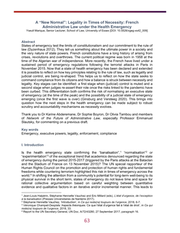 French Administrative Law Under the Health Emergency Yseult Marique, Senior Lecturer, School of Law, University of Essex [DOI: 10.5526/Xgeg-Xs42 009]