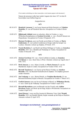 Tijdvak 1671-1693 Namen Der Personen Welke Haer Tsedert