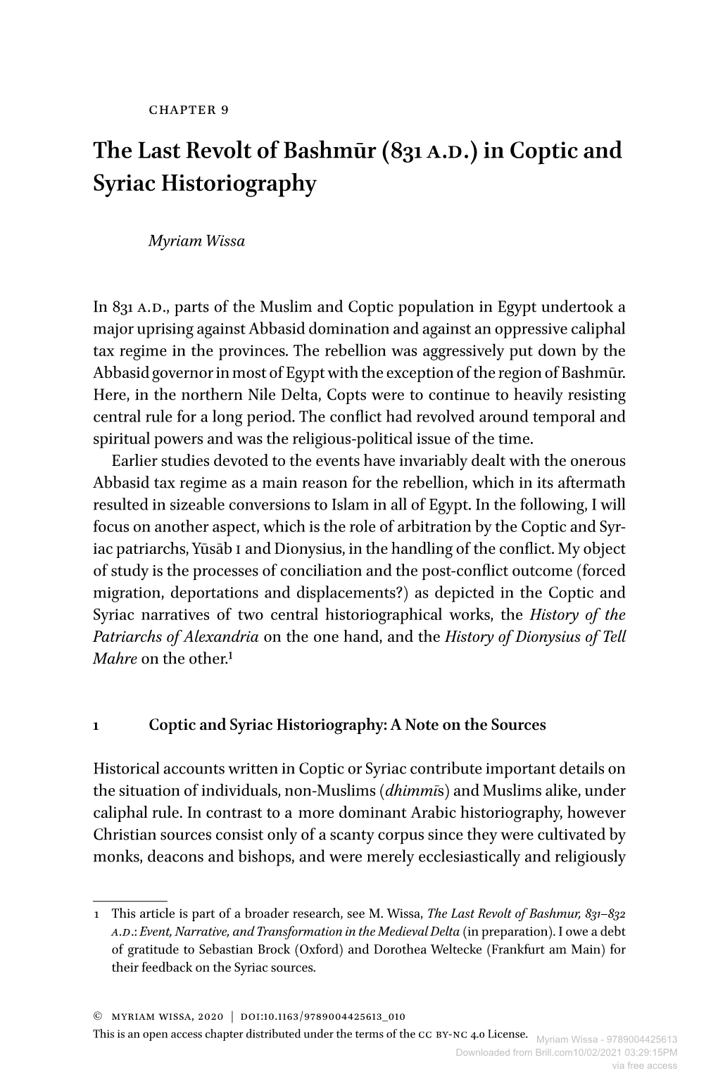 The Last Revolt of Bashmūr (831 A.D.) in Coptic and Syriac Historiography