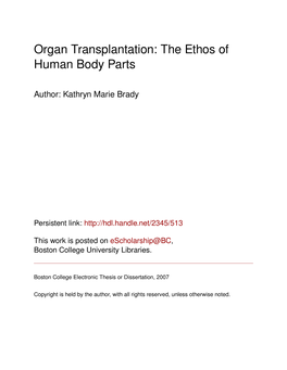 Organ Transplantation: the Ethos of Human Body Parts