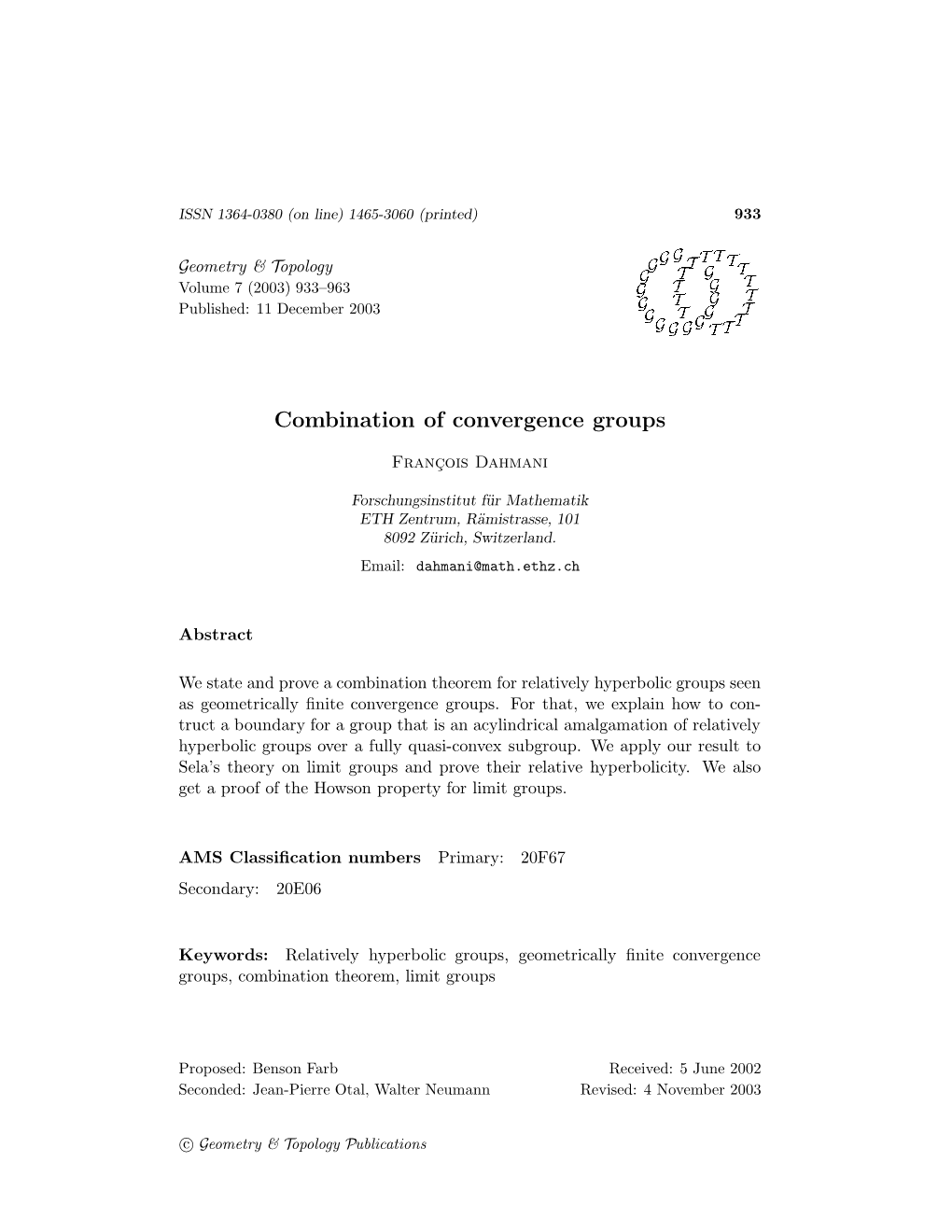 Combination of Convergence Groups