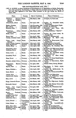 The London Gazette, May 8, 1898. '47-59 the Naturalization Act, 1870