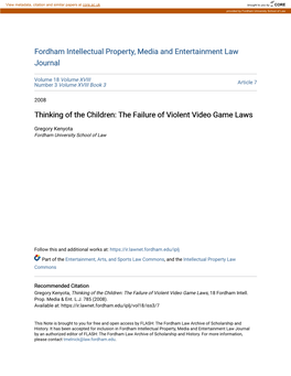 Thinking of the Children: the Failure of Violent Video Game Laws