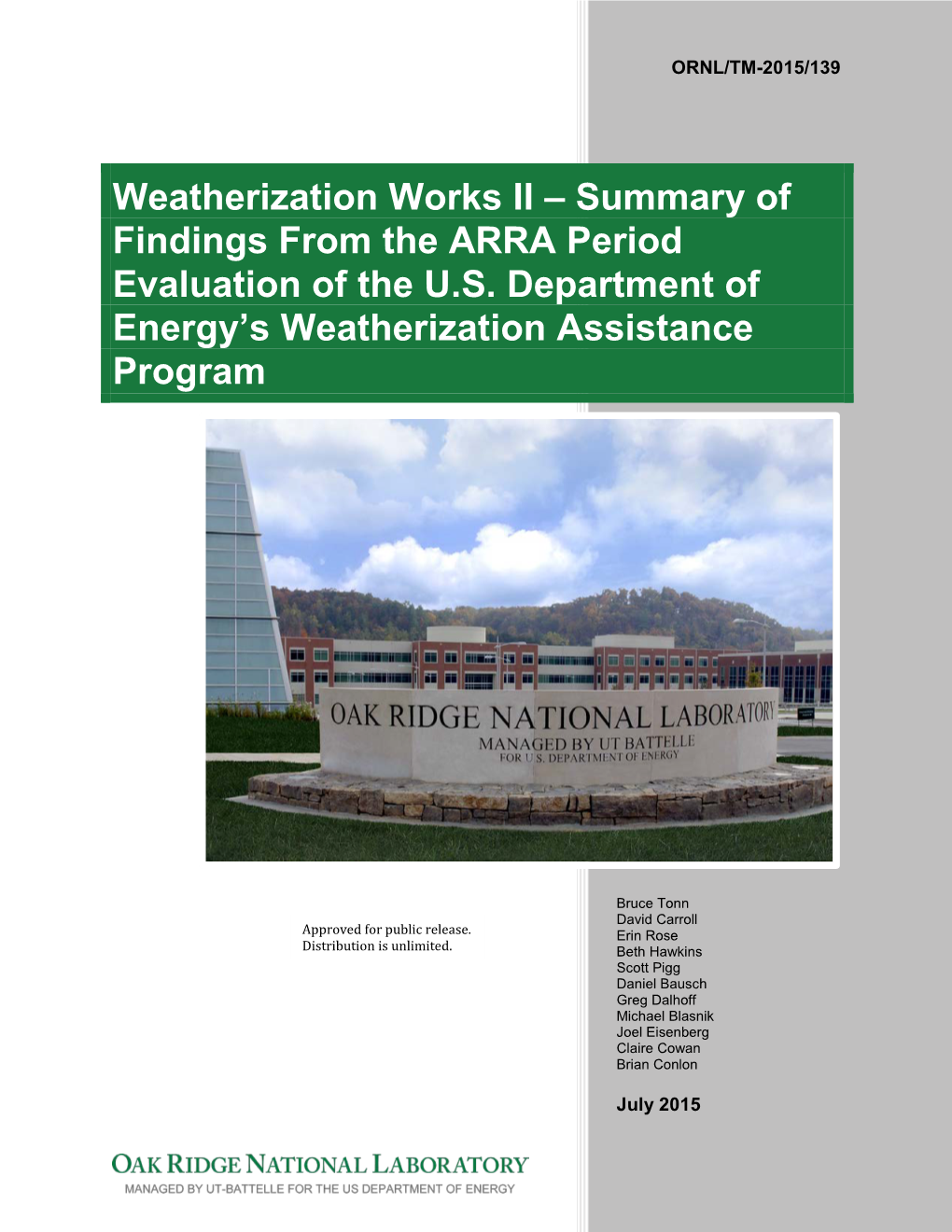 Weatherization Works II – Summary of Findings from the ARRA Period Evaluation of the U.S