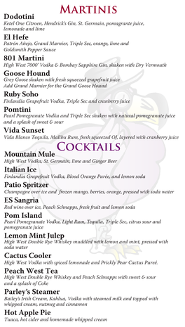 Cocktails Martinis