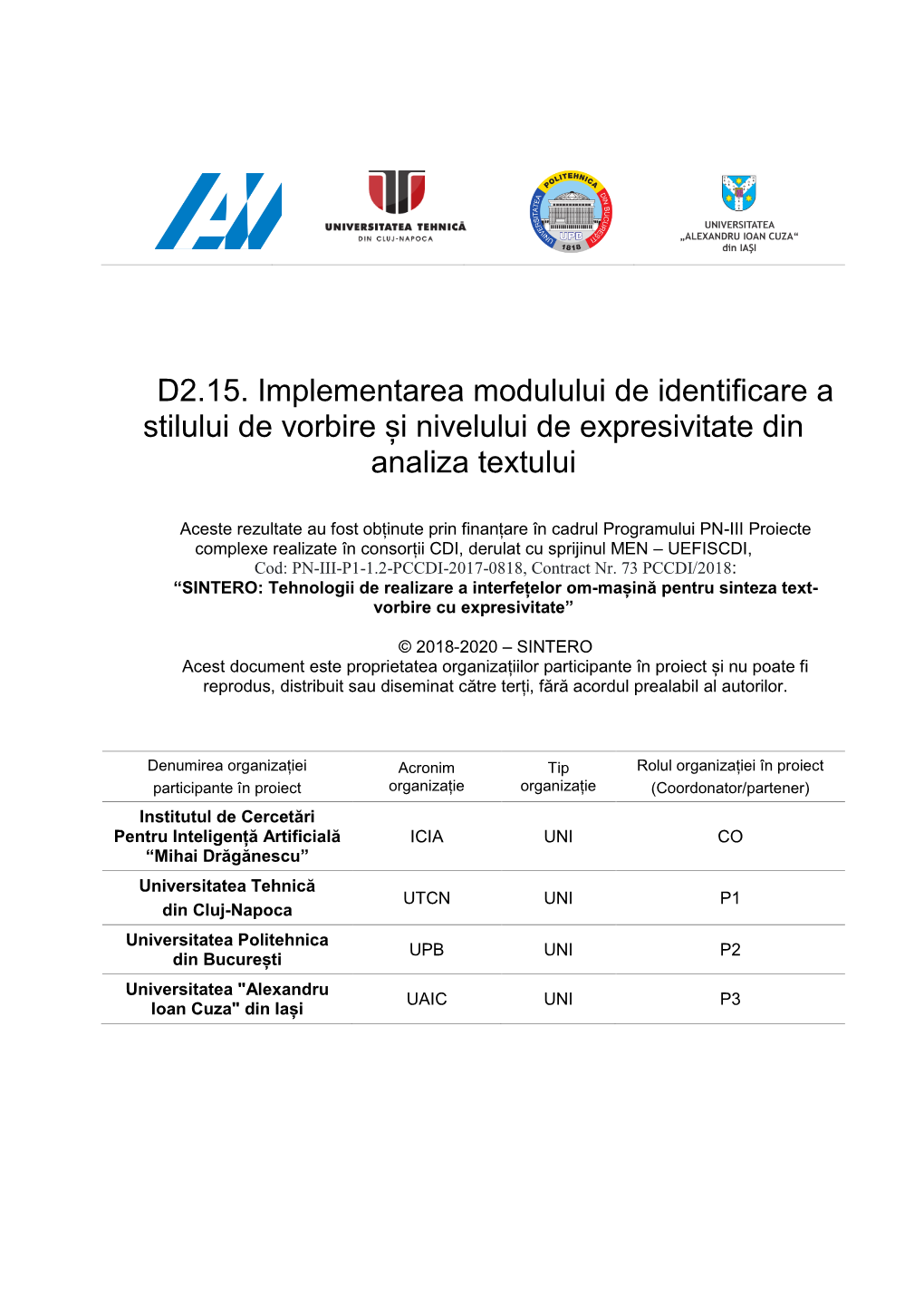 D2.15. Implementarea Modulului De Identificare a Stilului De Vorbire Și Nivelului De Expresivitate Din Analiza Textului