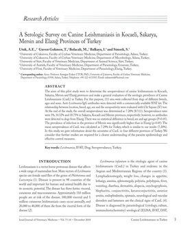 A Serologic Survey on Canine Leishmaniasis in Kocaeli, Sakarya