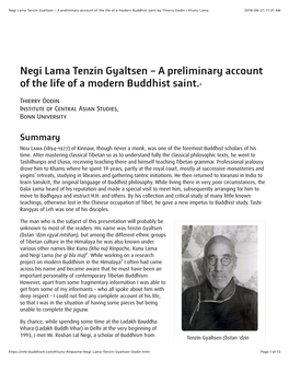 Negi Lama Tenzin Gyaltsen – a Preliminary Account of the Life of a Modern Buddhist Saint by Thierry Dodin | Khunu Lama 2018-06-27, 11�31 AM