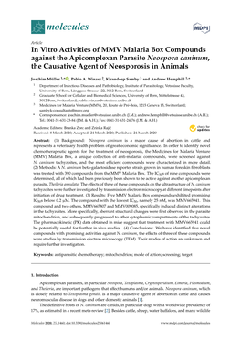 In Vitro Activities of MMV Malaria Box Compounds Against the Apicomplexan Parasite Neospora Caninum, the Causative Agent of Neosporosis in Animals