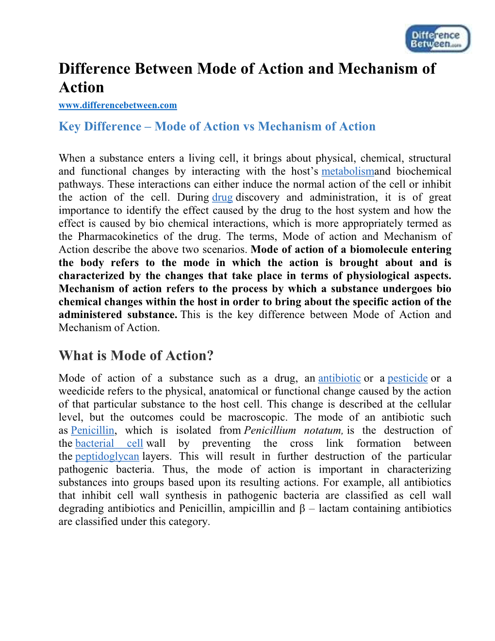 Mode Of Action And Mechanism Of Action Difference