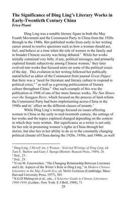 The Significance of Ding Ling's Literary Works in Early-Twentieth