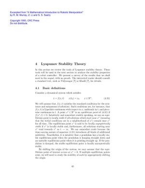 4 Lyapunov Stability Theory