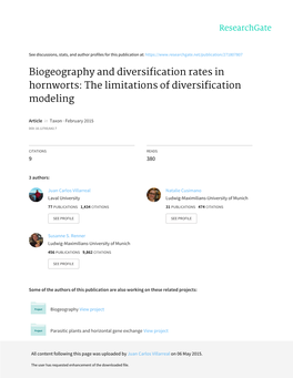 Biogeography and Diversification Rates in Hornworts: the Limitations of Diversification Modeling