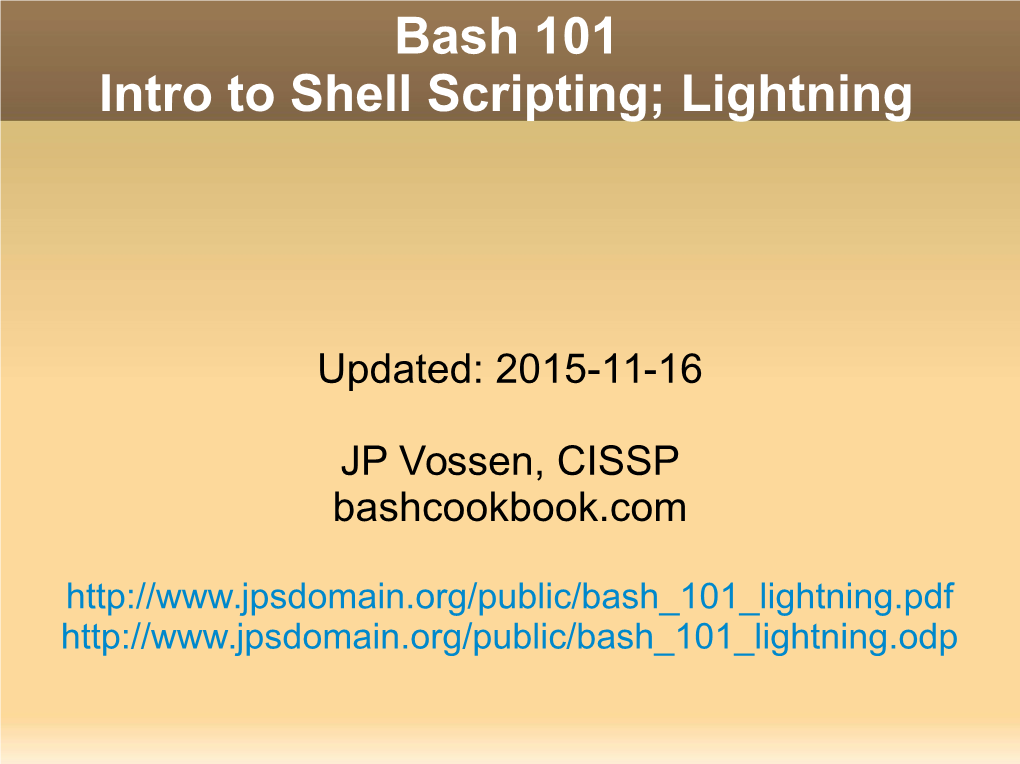 Bash 101: Intro to Shell Scripting; Lightning