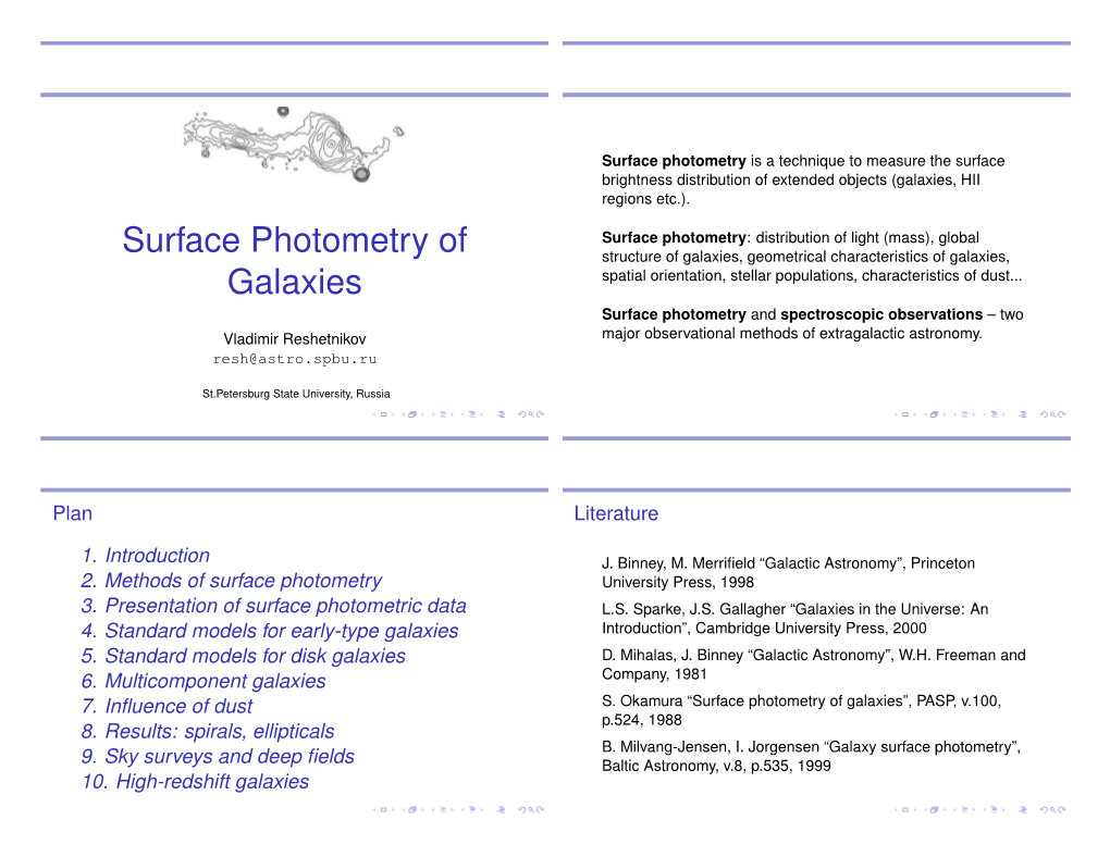 Surface Photometry of Galaxies”, PASP, V.100, P.524, 1988 8