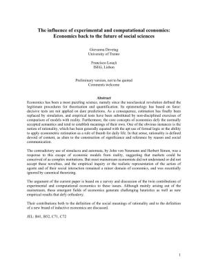 The Influence of Experimental and Computational Economics: Economics Back to the Future of Social Sciences
