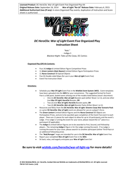 DC Heroclix: War of Light Event Five Organized Play Instruction Sheet