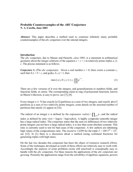 Probable Counterexamples of the ABC Conjecture N
