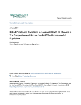 Dpath-3): Changes in the Composition and Service Needs of the Homeless Adult Population