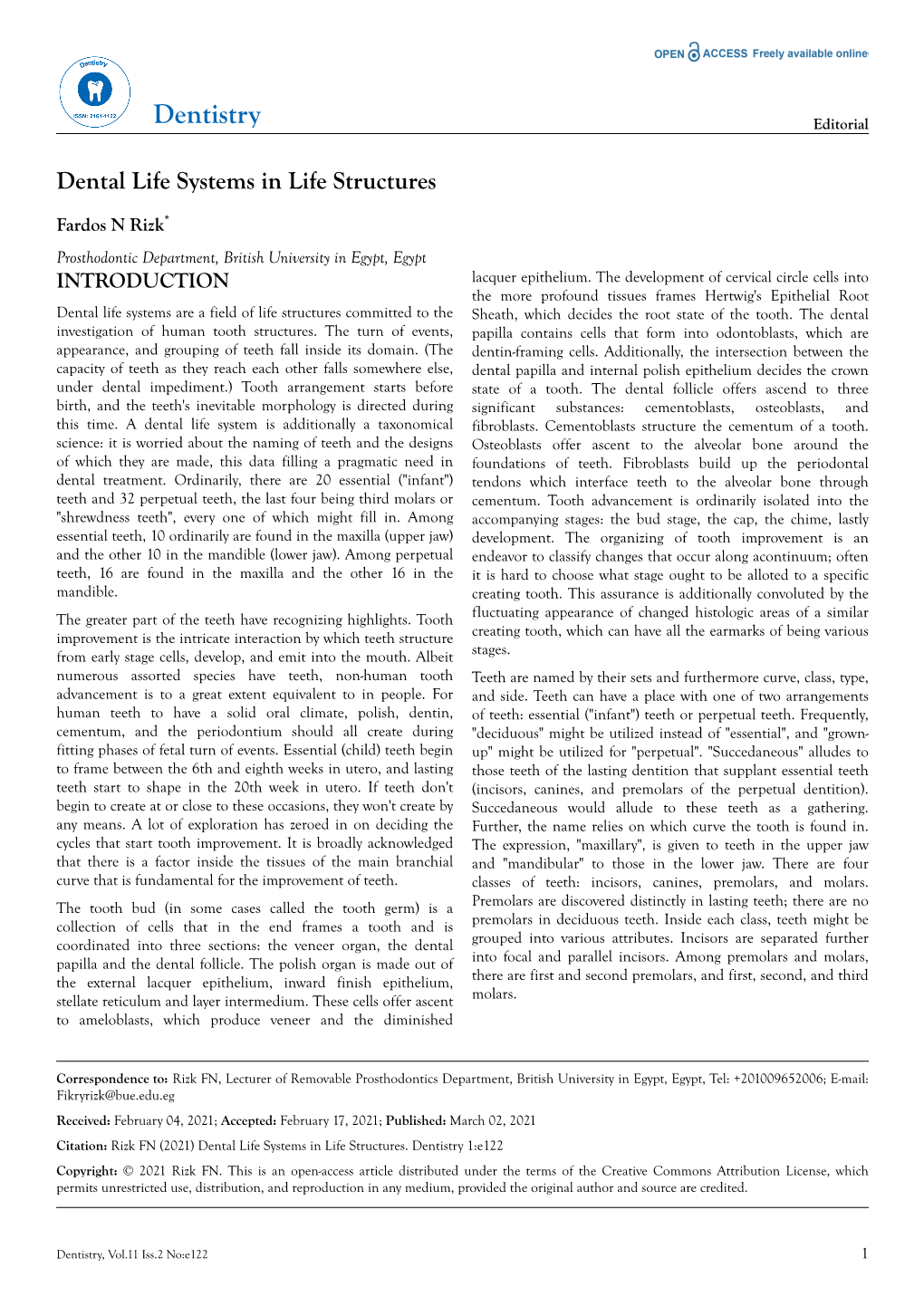 Dental Life Systems in Life Structures