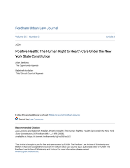 The Human Right to Health Care Under the New York State Constitution