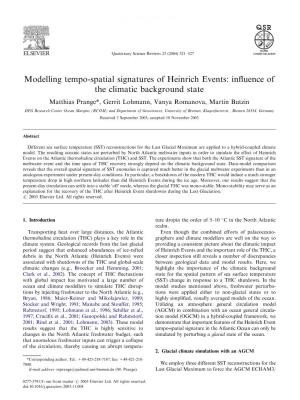 Modelling Tempo-Spatial Signatures of Heinrich Events