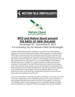 WFO and Nature Quest Present the BIRDS of NEW ZEALAND November 23 – December 8, 2014 a Fundraising Trip for Western Field Ornithologists