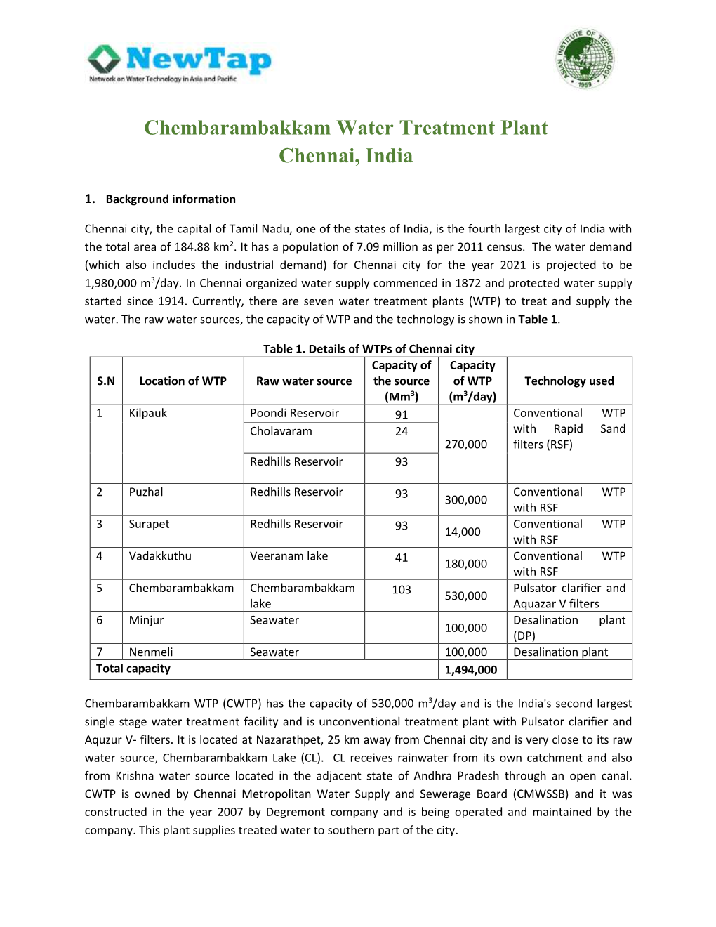 Chembarambakkam Water Treatment Plant Chennai, India